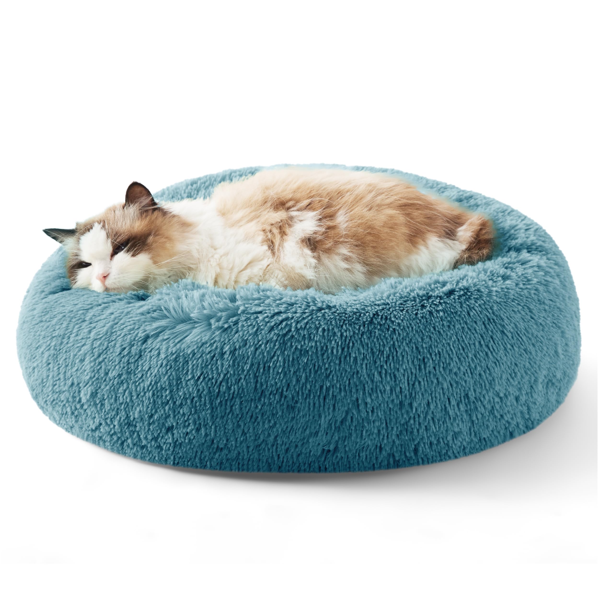 Bedsure Calming Dog Bed for Small Dogs - Donut Washable Small Pet Bed, 23 inches Anti-Slip Round Fluffy Plush Faux Fur Large Cat Bed, Fits up to 25 lbs Pets, Camel