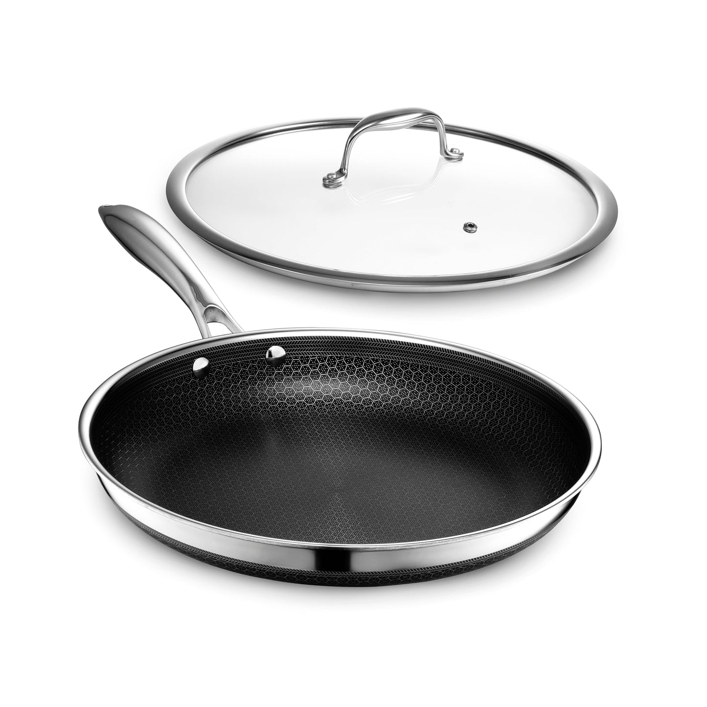 HexClad Hybrid Nonstick 8-Inch Frying Pan with Tempered Glass Lid, Stay-Cool Handle, Dishwasher-Friendly, Oven-Safe Up to 900°F, Induction Ready, Compatible with All Cooktops