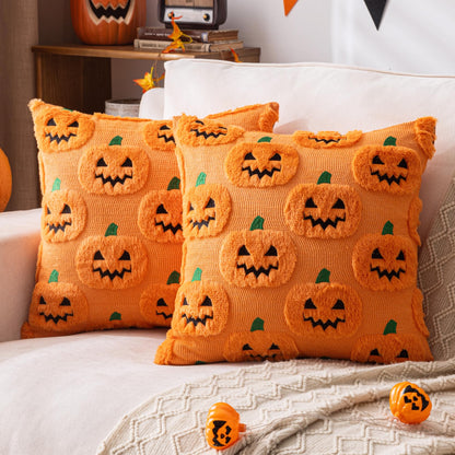 AQOTHES Halloween White Smile Ghost Throw Pillow Covers 18x18 inch Set of 2, Cute Skeleton Pillowcases Holiday Cushions Covers for Halloween Decorations Indoor Home Sofa Couch