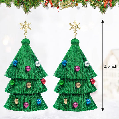 Christmas Earrings for Women Xmas Festival Holiday Dangle Studs Earrings Christmas Tree Tassel Beaded Earring, Xmas Jewelry for Women Holiday Party Fashion Gifts