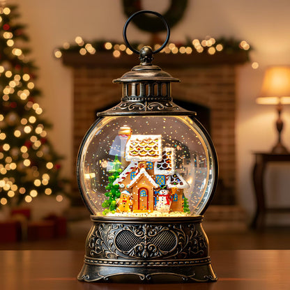 Christmas Snow Globes Christmas Water Lantern with Snowy Train Snowman, Music & 6H Timer, USB Lined/Battery Operated Lighted Lanterns for Xmas Festival Decoration Gifts
