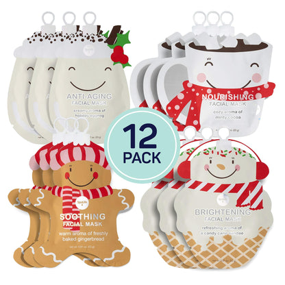 SpaLife Beauty Santa’s Workshop Christmas Face Mask Bundle | Korean Facial Masks | Hydrating, Soothing and Firming Sheet Mask Set | Christmas Face Masks for Women | Spa Party Favors | 12 Pack