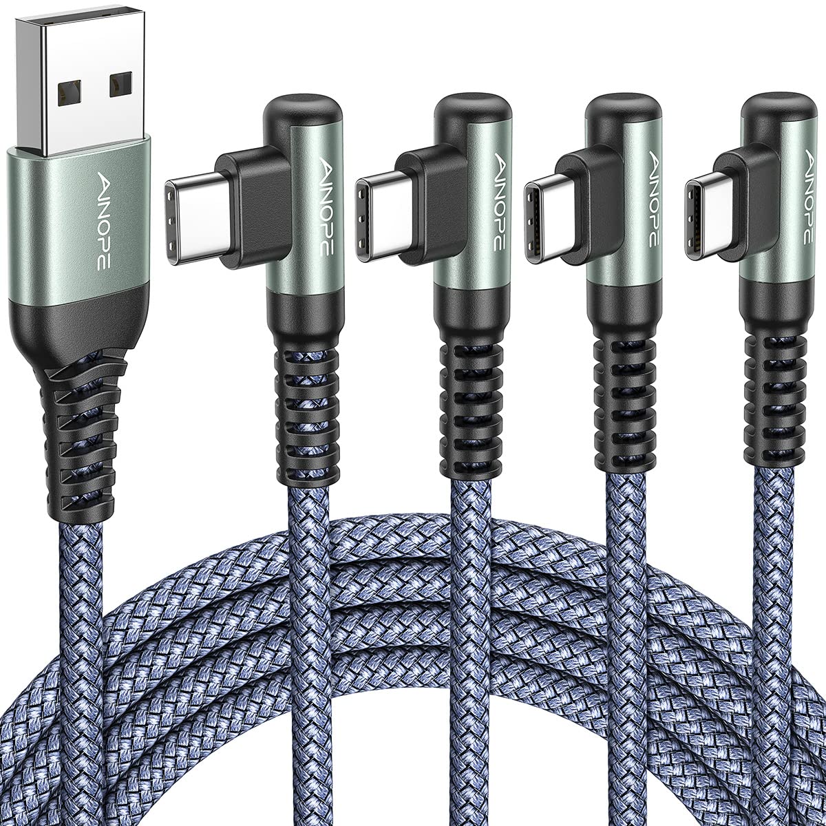 AINOPE USB C Cable [2-Pack, 6.6ft] 3.1A Type C Charger Fast Charging, Right Angle USB to USB C Cable Braided USBC Charger for Galaxy S10+ S10 S9, Note 10 9, LG V30, Moto, iPhone 16 15 Cord Type C