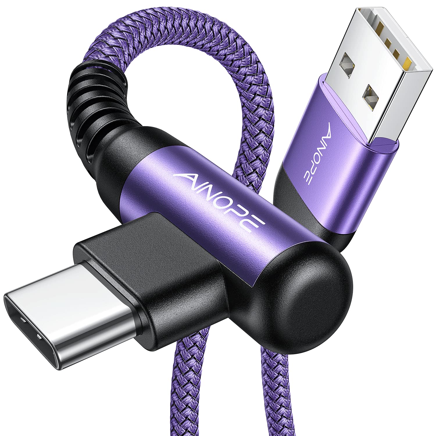AINOPE USB C Cable [2-Pack, 6.6ft] 3.1A Type C Charger Fast Charging, Right Angle USB to USB C Cable Braided USBC Charger for Galaxy S10+ S10 S9, Note 10 9, LG V30, Moto, iPhone 16 15 Cord Type C