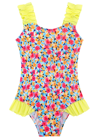 XiaoMoSha Girls One Piece Swimsuit Ruffled Straps Bathing Suits Summer Swim Suit Quick Dry Beach Swimwear for Kids 3-10 Years