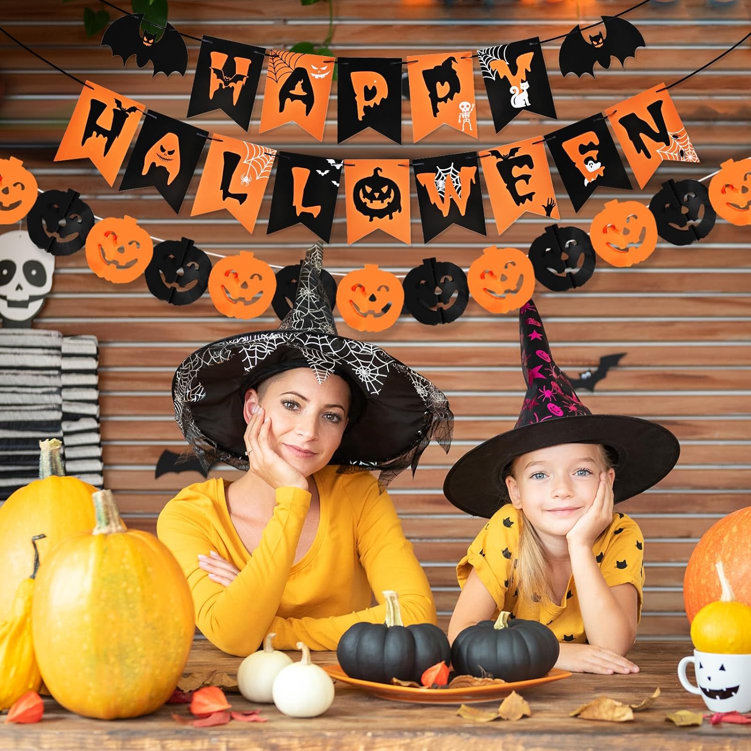 AhfuLife Halloween Party Decorations Set, Reusable Halloween Indoor Decorations Kit Including HAPPY HALLOWEEN Paper Banner for Home Decor, Trick or Treat Sign, Pumpkin Bat Hanging Swirl