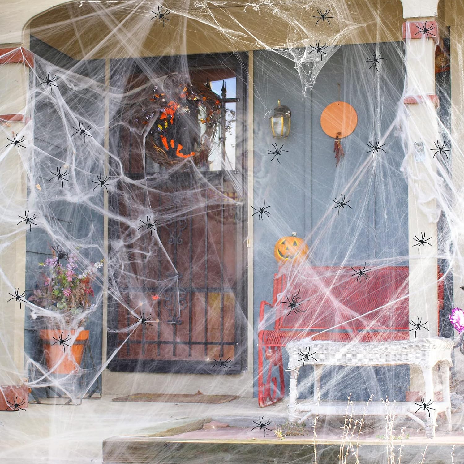 200 sqft Halloween Spider Webs Decorations with 10 Extra Fake Spiders, Super Stretchy Cobwebs for Halloween Decor Indoor and Outdoor