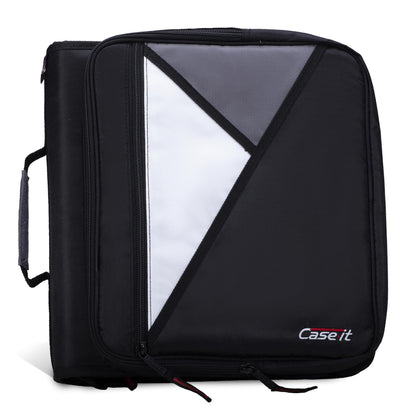 Case-It 2 Inch 3 D-Ring Zipper Binder with Padded Laptop Case Workstation, Shoulder Strap, LT-117, Black