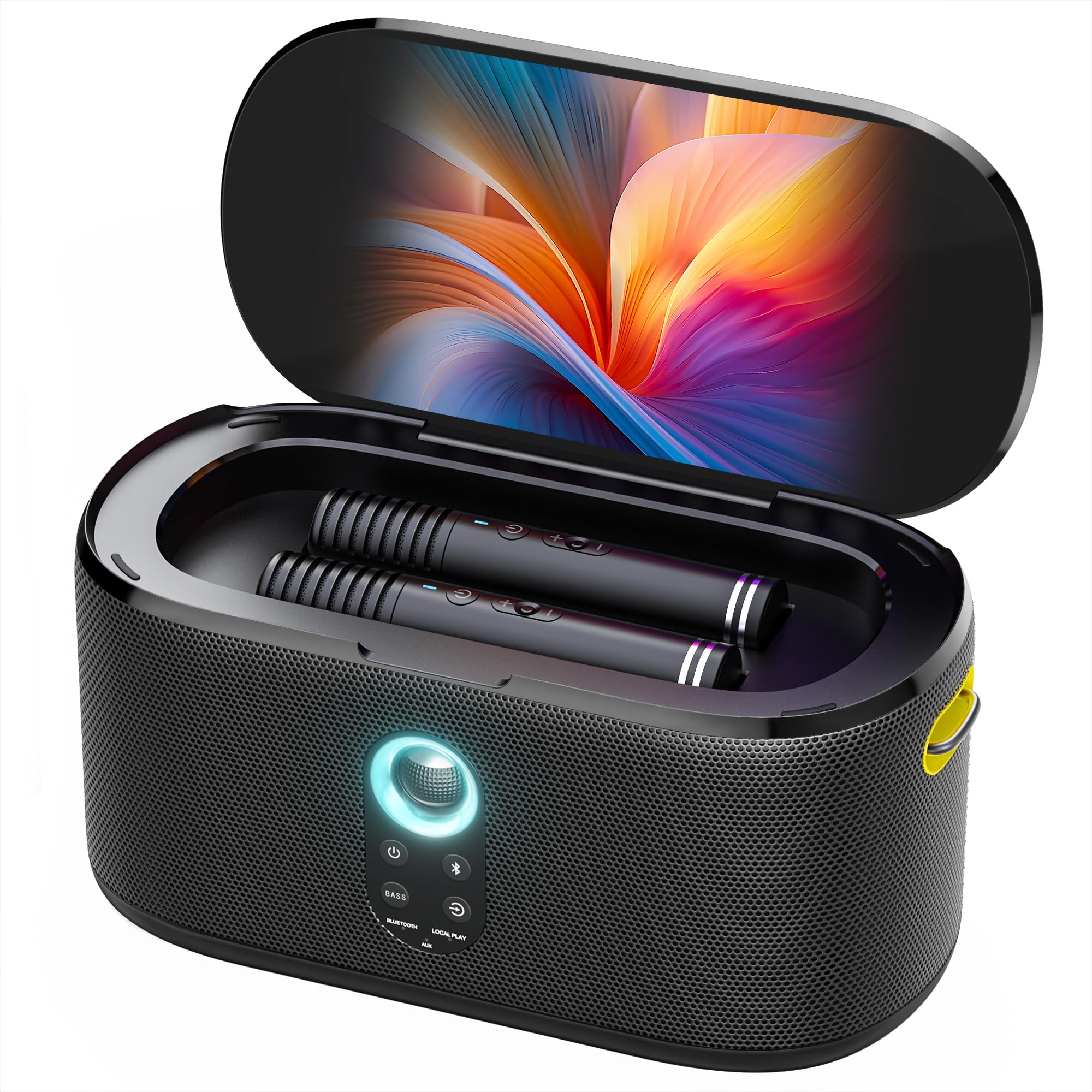 Ikarao Portable Karaoke Machine for Adults, Built-in Lyrics Display and Screen, 2 Self-Charging Wireless Microphones, Karaoke App, 140W Speaker, Connects to TV for Home Party Birthday Outdoor Camping