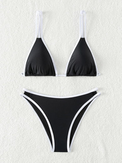 Limeeke Women's Sexy Bikini Sets Color Block Two Piece Swimsuit Triangle Top Spaghetti Strap Bathing Suit