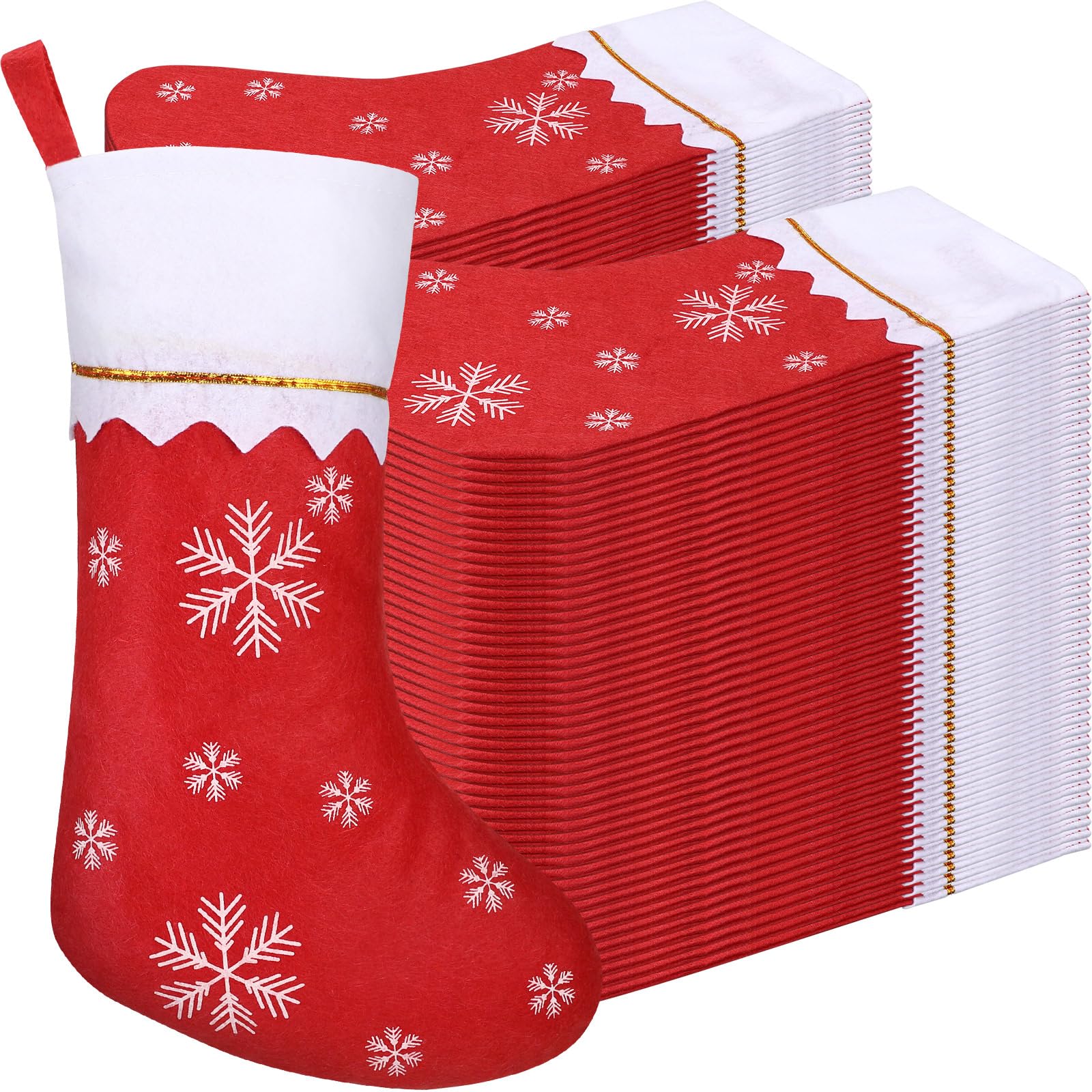 Sumind 100 Pieces Felt Christmas Stockings 15 Inch Party Favors Stockings Xmas Decoration Stocking Rustic Santa Stocking for Christmas(Red with White Trim)