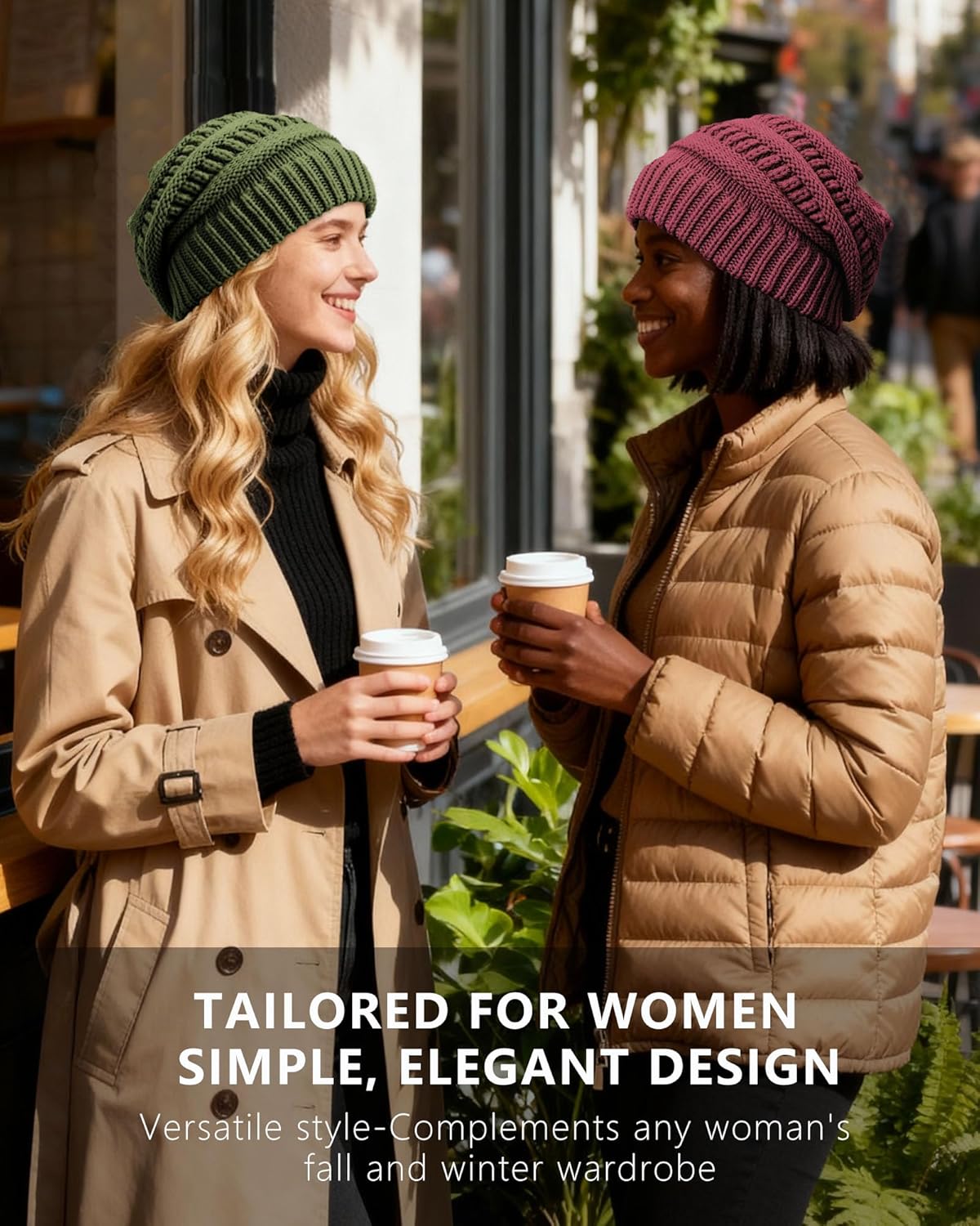 Cable Knit Slouchy Beanie for Women, Wool Winter Warm Womens Beanies, Trendy Oversized Slouch Hat Skull Ski Cap Hats