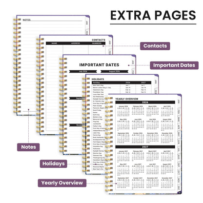 Hardcover 2026 Planner, Weekly and Monthly Calendar, Jan - Dec 2026 Planner Book with Tabs for Women, Inner Pocket, Spiral Bound, Perfect for Office/Home/School Supplies, Petals, A5, 6.3" x 8.5"