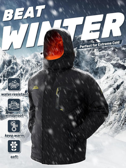 TACVASEN Men's Winter Skiing Jackets Water Resistant Fleece Coats Insulated Thermal Snowboard Jacket Parka Raincoat with Hood