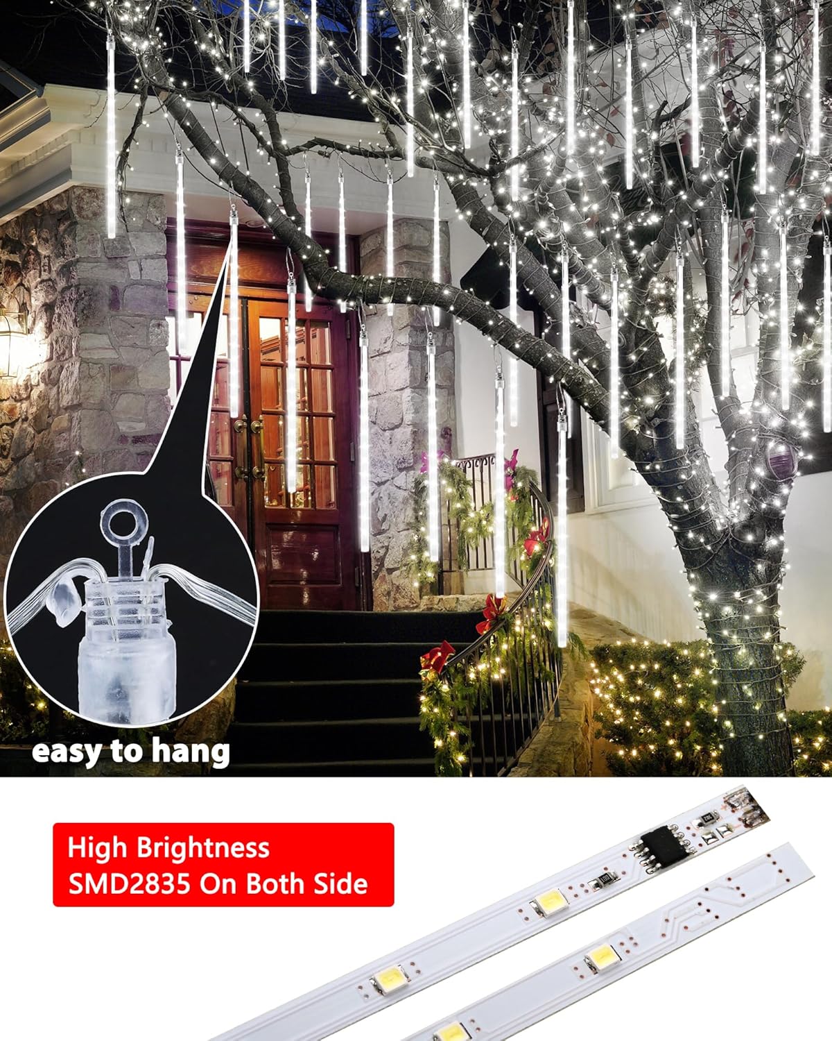 iBaycon 20 Tubes 480 LED Meteor Shower Rain Lights, 11.8 inches Cascading Icicle Lights Waterproof Outdoor, Connectable Falling Raindrop Lights with Timer for Holiday Party Christmas Decorations