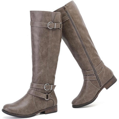 Women's Knee High Boots Classic Comfort Riding Combat Boot Round Toe Side Zipper Long Tall Fall Winter Boots for Women.