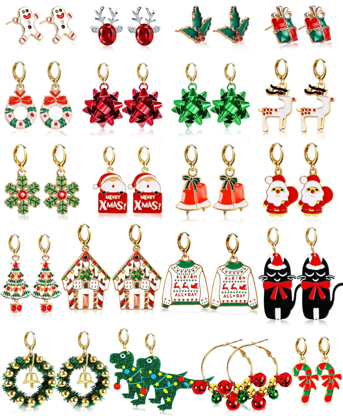 23 Pairs Christmas Earrings for Women Xmas Holiday Dangle Earrings Christmas Stud Tree Snowflake Bow Bells Light Earrings Bulk Cute Christmas Party Jewelry Gifts