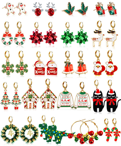 23 Pairs Christmas Earrings for Women Xmas Holiday Dangle Earrings Christmas Stud Tree Snowflake Bow Bells Light Earrings Bulk Cute Christmas Party Jewelry Gifts