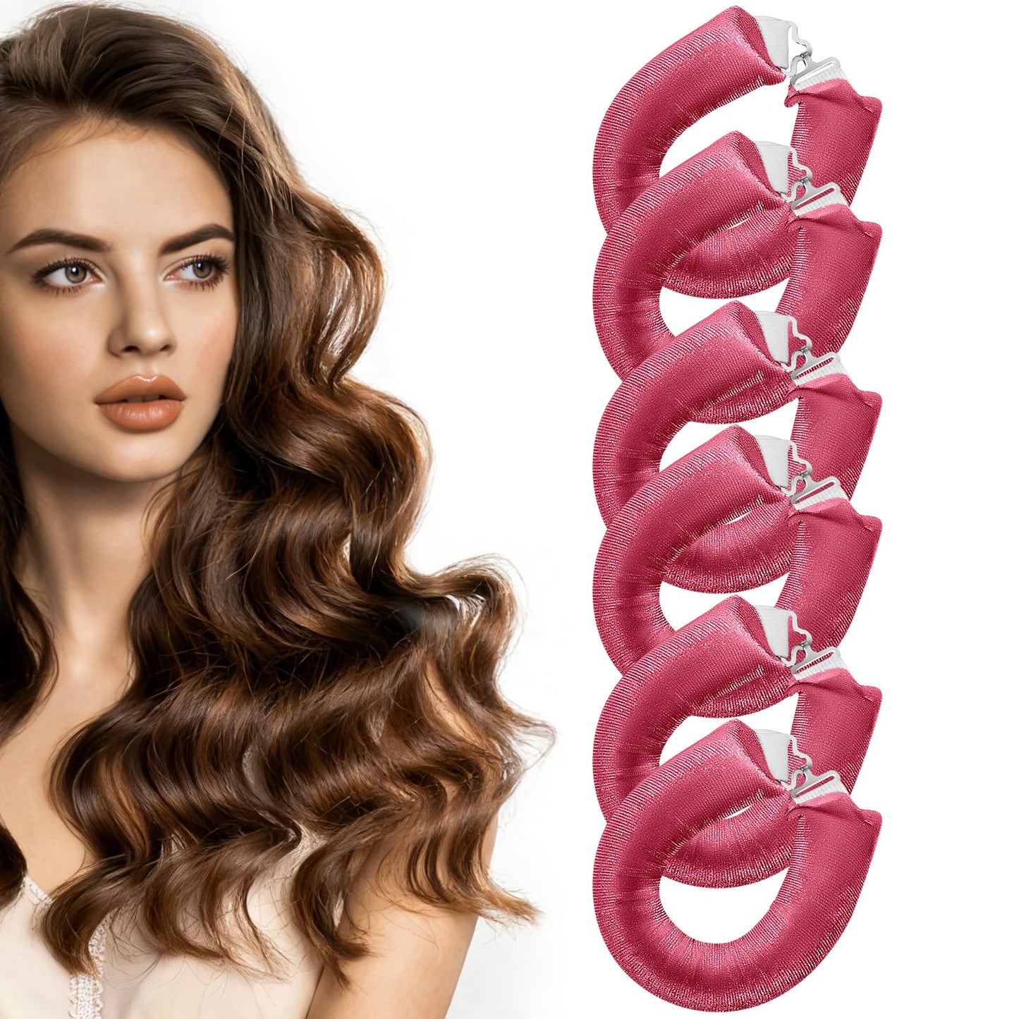 Heatless Curlers, Heatless Curls Overnight Set for Women, Soft Hair Curlers to Sleep In, Jumbo No Heat Hair Curlers Set with Headscarf and Hook for Long Hair (DarkBrown, 4 Packs)