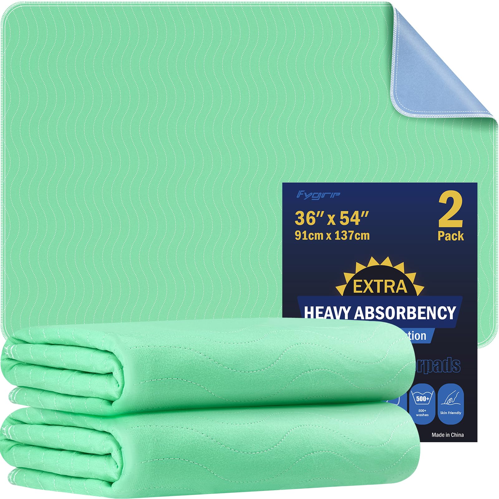 4 Pack 36” x 36” Extra Heavy Absorbency Washable Underpads, Waterproof Quick Drying Nursing Incontinence Reusable Washable Bed Pee Pads for Dogs, Diaper Changing & Adults, Green