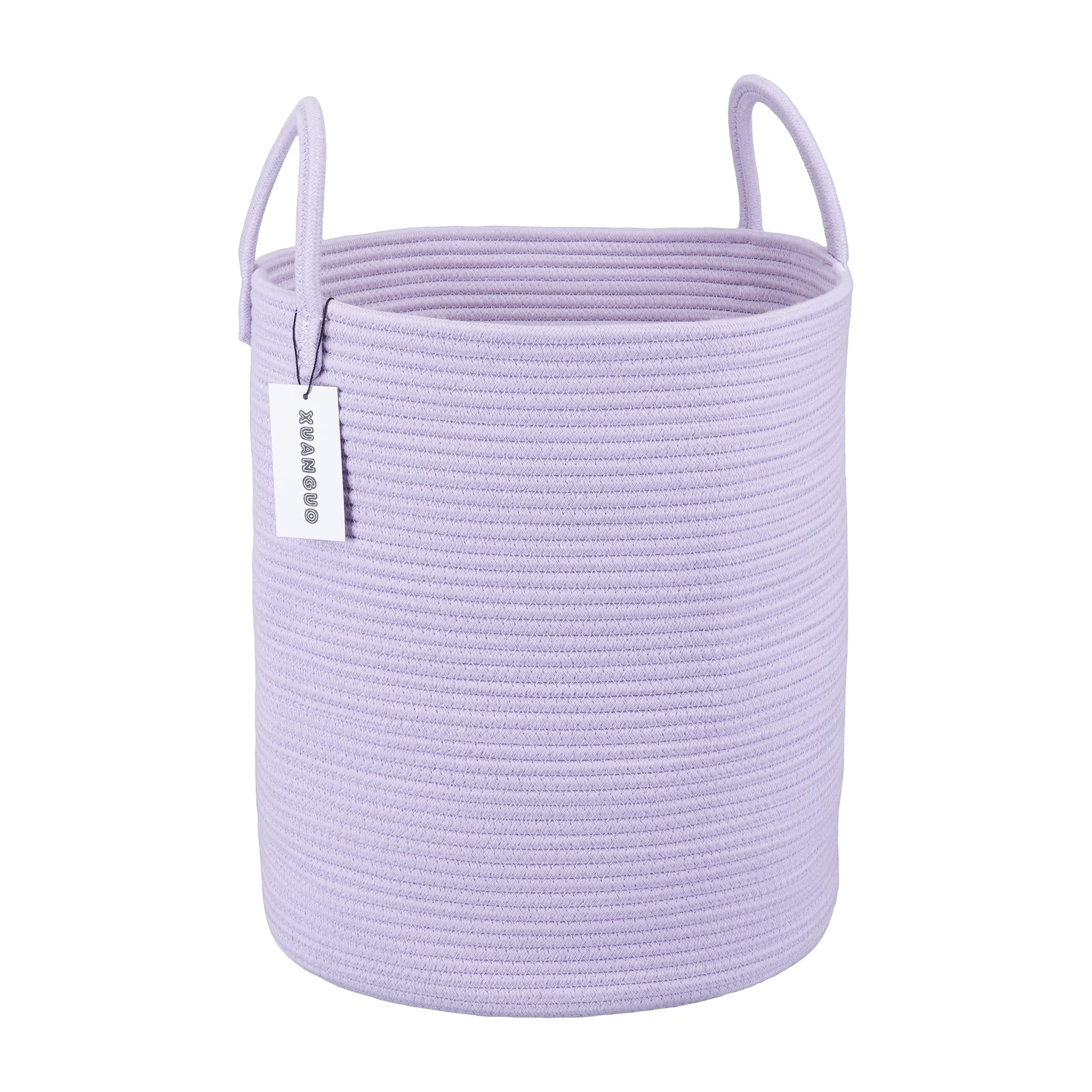 Cotton Rope Laundry Basket Hamper for Girls Kids Baby Nursery Hamper Bin Woven Storage Basket for Living Room Girls room Boho Tall Rope Baskets for Blanket Toys Large light pink