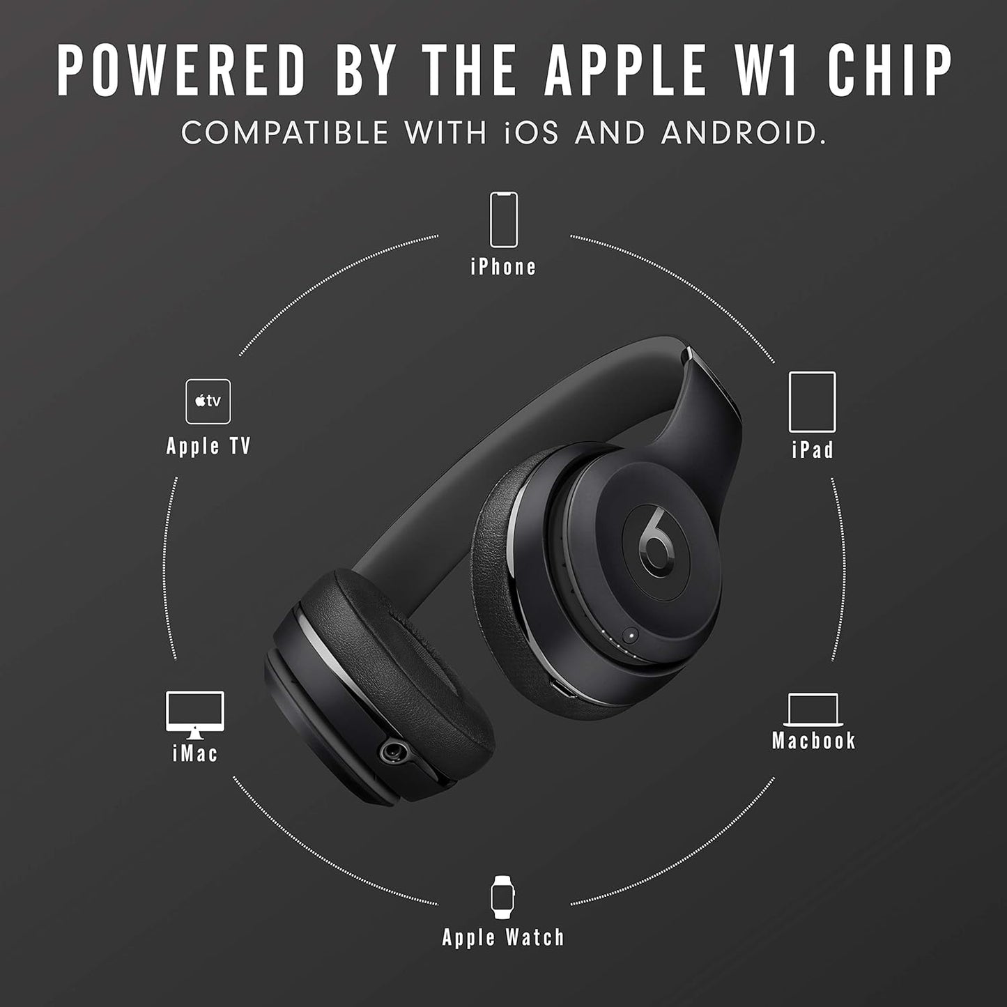 Beats Solo3 Wireless On-Ear Headphones - Apple W1 Headphone Chip, Class 1 Bluetooth, 40 Hours of Listening Time, Built-in Microphone - Black