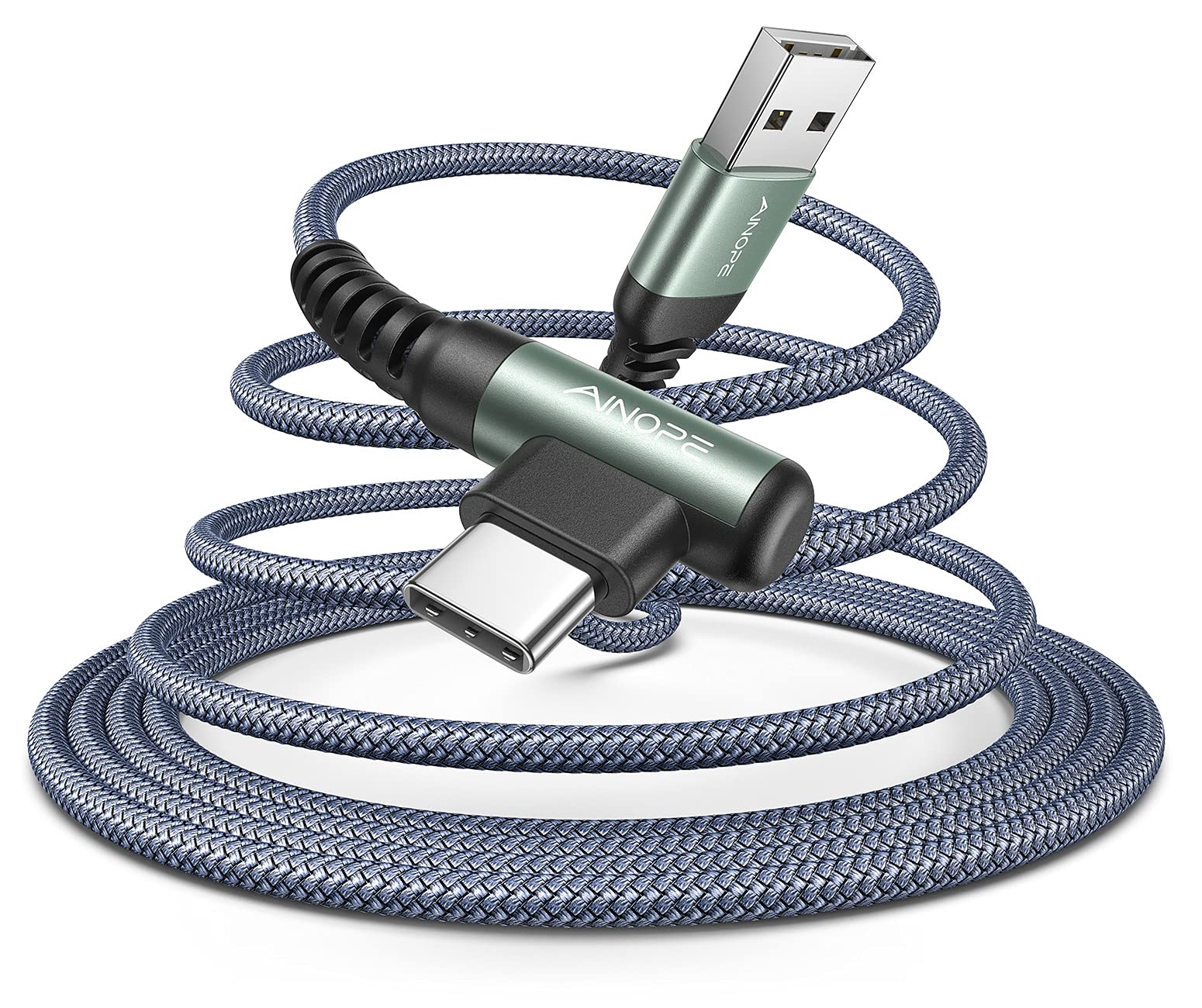 AINOPE USB C Cable [2-Pack, 6.6ft] 3.1A Type C Charger Fast Charging, Right Angle USB to USB C Cable Braided USBC Charger for Galaxy S10+ S10 S9, Note 10 9, LG V30, Moto, iPhone 16 15 Cord Type C