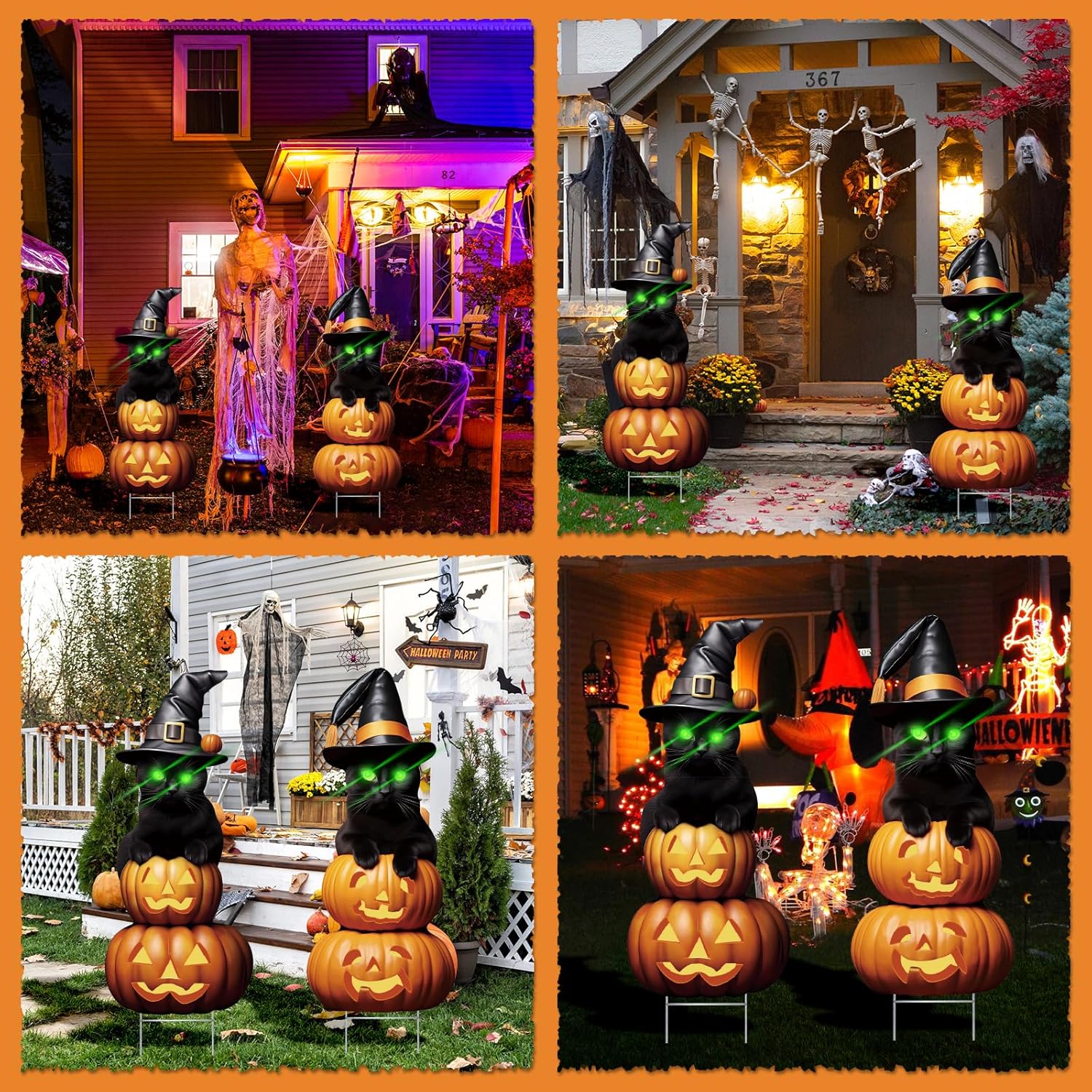 2Pcs 4.0FT Black Cat Halloween Decorations Outdoor- Plastic Yard Signs With Stakes, Spooky Pumpkin Outdoor Decor, Scary Silhouette With Glow in Dark Eyes for Yard, Lawn, Garden