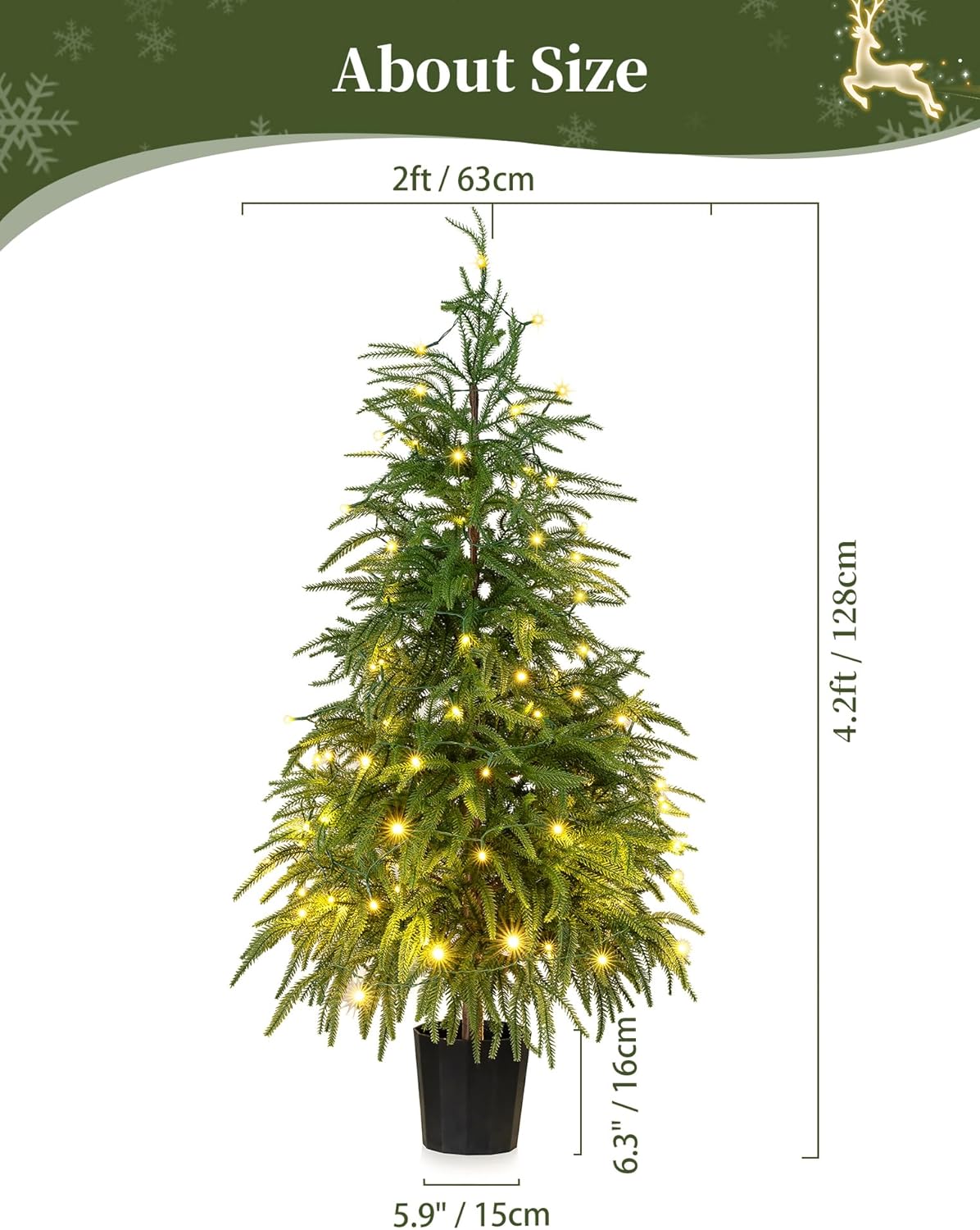 BLOSMON Outdoor Christmas Trees for Porch: 4 Ft Norfolk Pine Tree with 100 LED Lights Remote Control Timer 8 Lighting Modes - Small Artificial Cypress Trees Indoor Table Top Decor