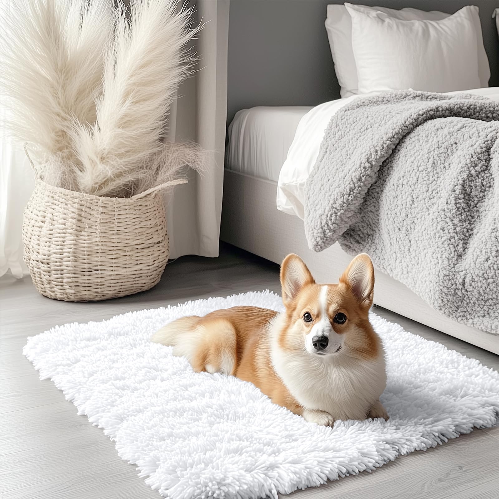 OLANLY Area Rugs for Living Room Bedroom, Machine Washable 4x5.9 ft Soft Fluffy Shaggy Bedside Rug, Indoor Floor Carpet for Kids Girls and Boys, Dorms, Nursery Rooms, Home Decor Aesthetic, Grey