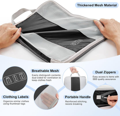 10 Set Compression Packing Cubes for Travel Essentials,Compressible Expandable Packing Cubes for Suitcase,OlarHike Luggage Organizer Bags for Travel,Handy Helper for Organizing Clothes(Black)