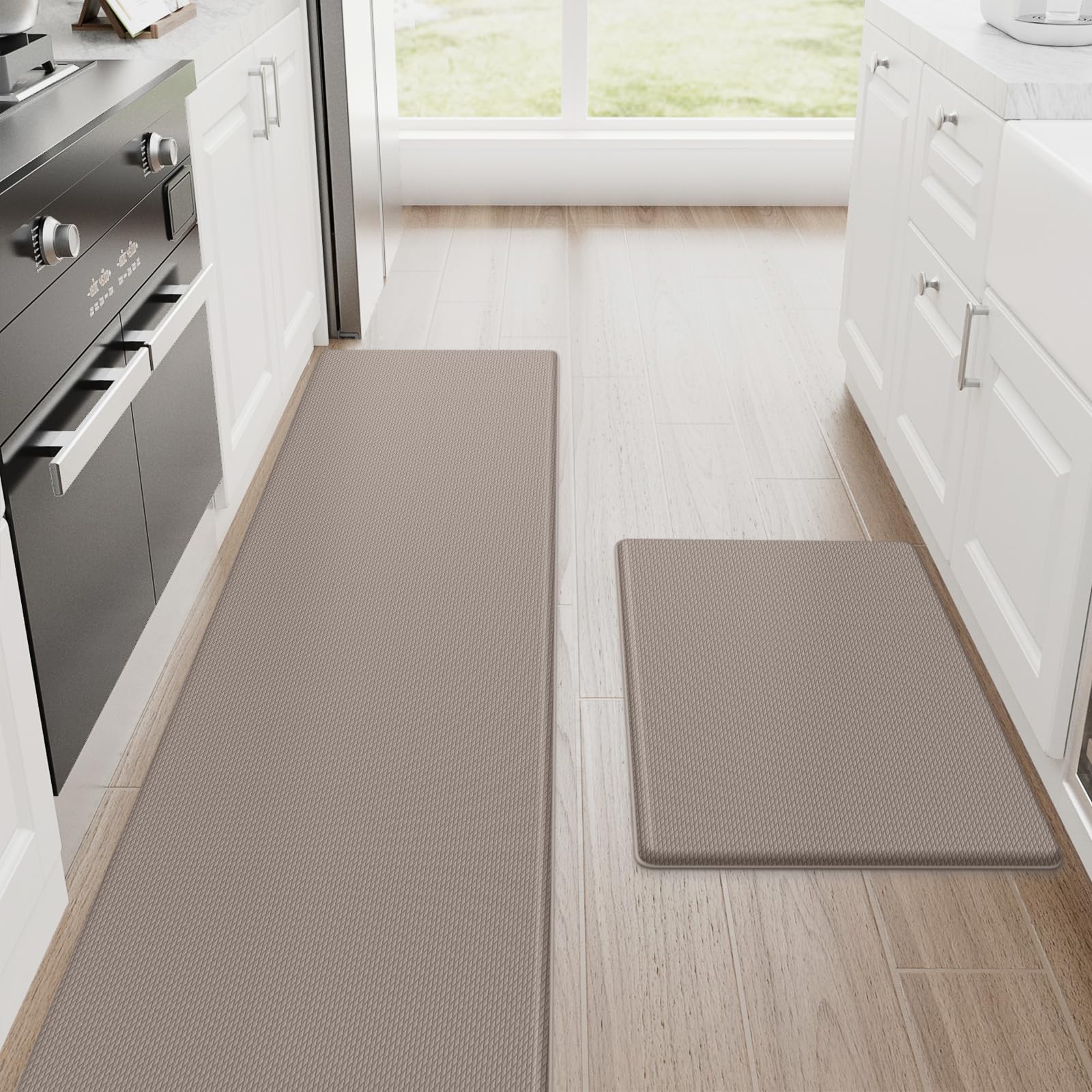 StepRite Kitchen Mats, 2PCS Kitchen Rugs, Cushioned Anti Fatigue Kitchen Mats for Floor, Non-Slip Standing Desk Mat, Waterproof Kitchen Rug Set for Kitchen, Floor, Office, 17.3"x30"+17.3"x47", Black
