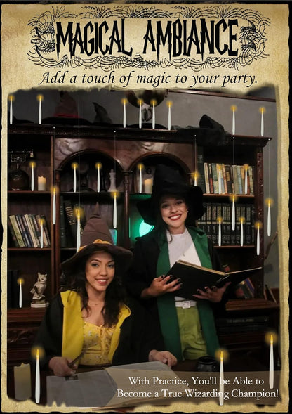 Halloween Decorations, 20 PCs Floating Candles with Wand Magic Hanging Candles, Flickering Warm Light Flameless Floating LED Candle with Wand Remote, Battery Operated Taper Candle Set for Theme Party