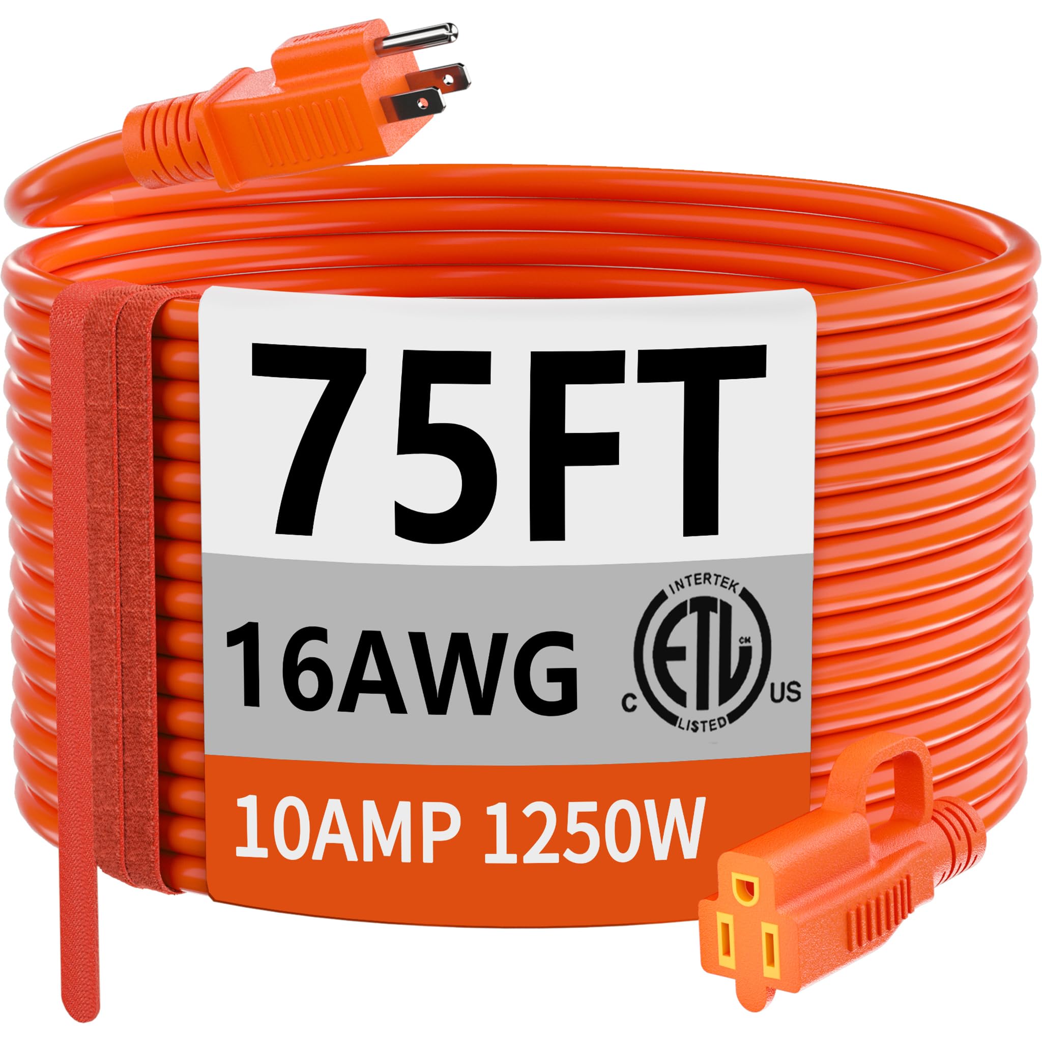 HUANCHAIN Indoor Outdoor Black Extension Cord 50 ft Waterproof, 16/3 Gauge Flexible Resistant Appliance Extension Cord Outside, 13A 1625W 16AWG SJTW, 3 Prong Heavy Duty Electric Cable, ETL Listed