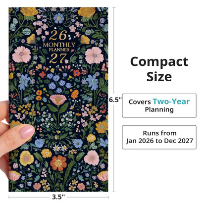 Pocket Calendar 2026-2027 for Purse, Two Year Monthly Planner Pocket Size, Jan 2026 to Dec 2027 Monthly Planner Small Size (6.5" x 3.5") - Wildflowers