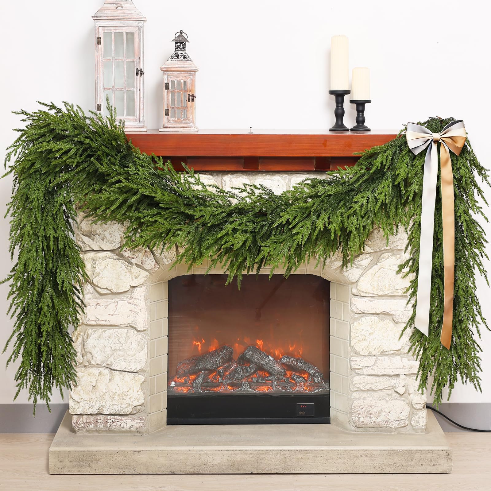 Artificial Norfolk Pine Garland - Faux Christmas Garland Fake Green Garland for Fireplace,Table, Stairs, Mantle, Window,Indoor Outdoor,Home,Holiday Decor (2 PCS,5 FT)