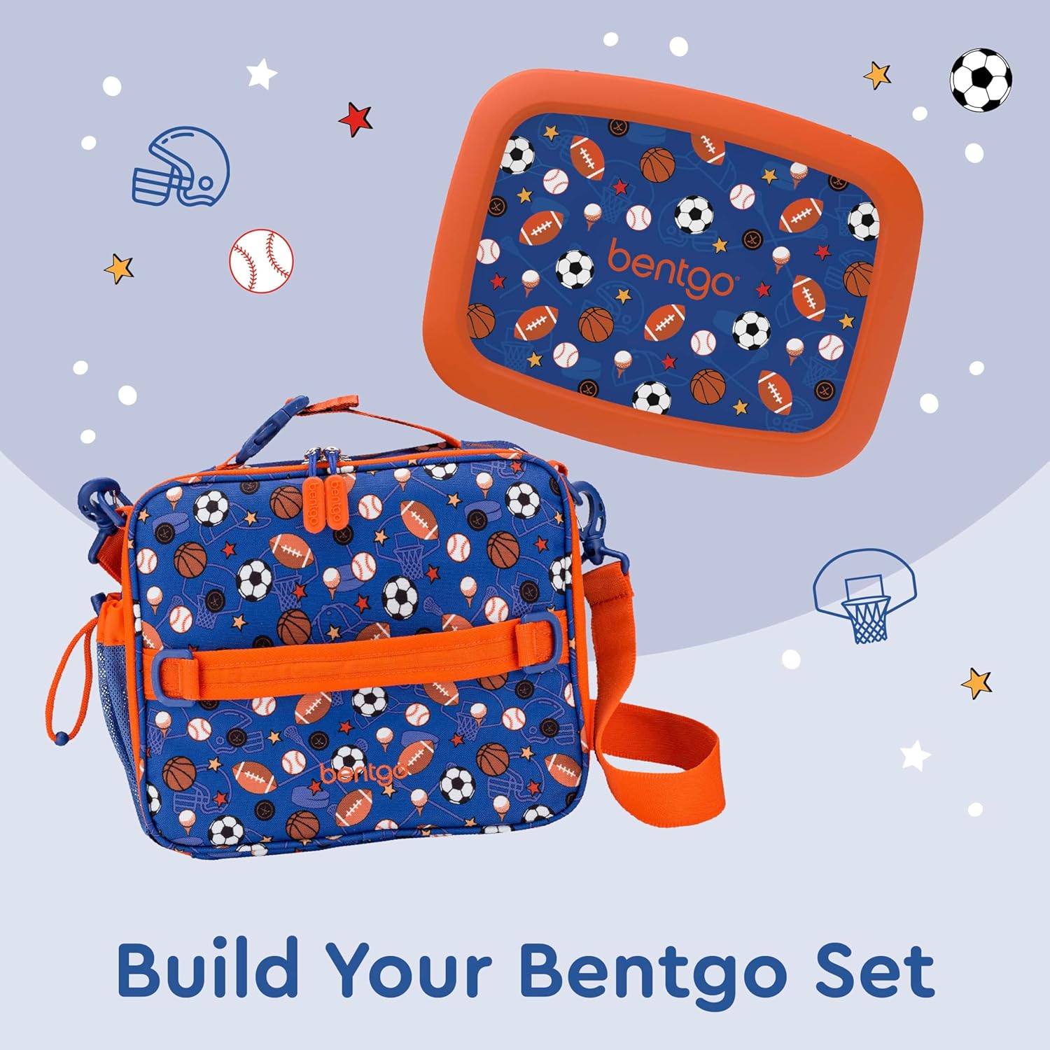 Bentgo Kids Lunch Bag - Double-Insulated, Reusable Lunch Bag for Kids 3+ with Adjustable Strap; Holds Lunch Box/Water Bottle/Snacks; Easy-Clean, Water-Resistant & Pockets (Sports)