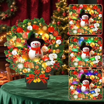 Christmas Cards with Lights and Music, Christmas Bouquet with Snowman, Popup Musical Greeting Card for Holiday New Year