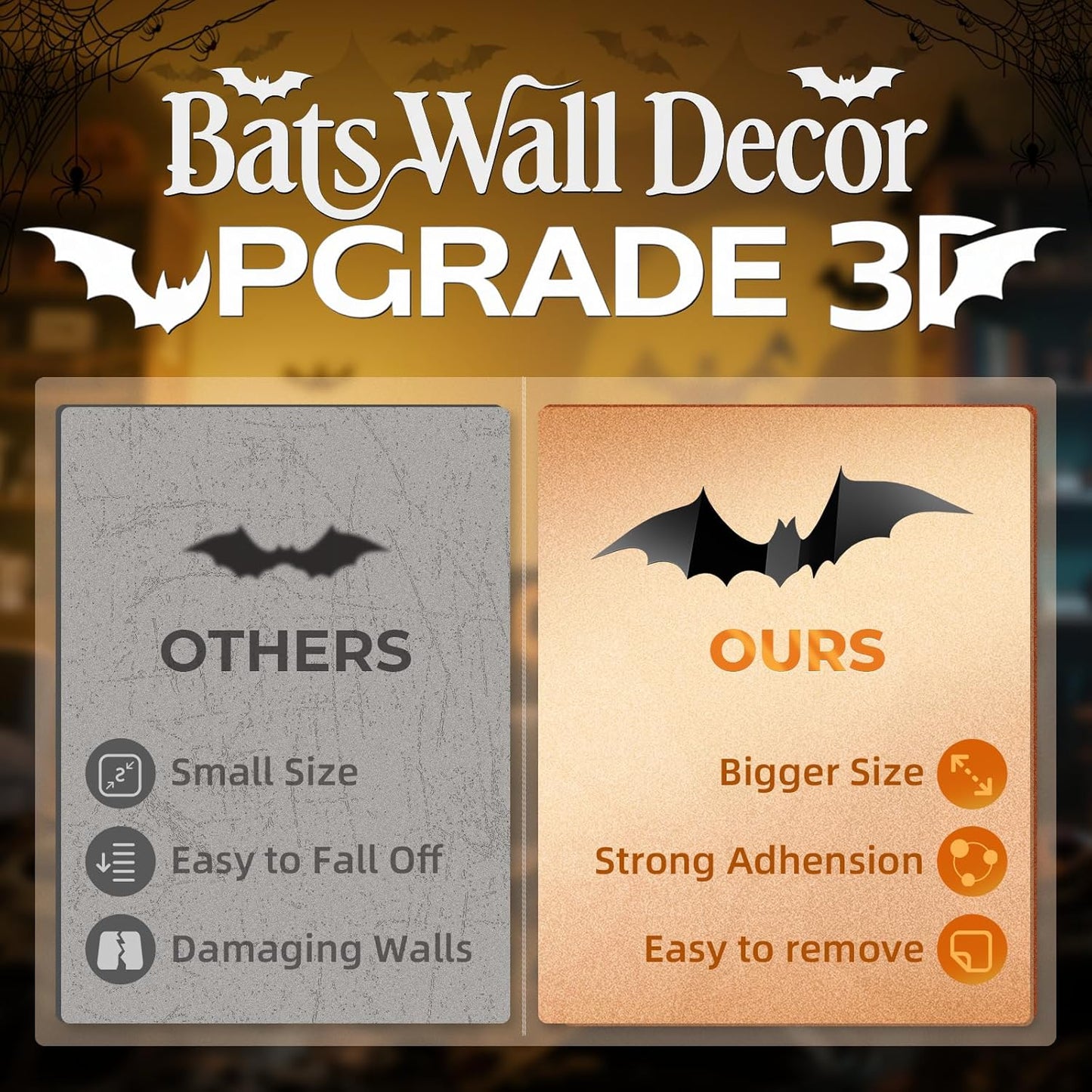 140Pcs Bats Halloween Decor, Spooky Halloween Party Supplies Stickers, 3D Bats Wall Decal, Cute Halloween Decorations Indoor for Bedroom, Bathroom, Home, Door, Window, Office