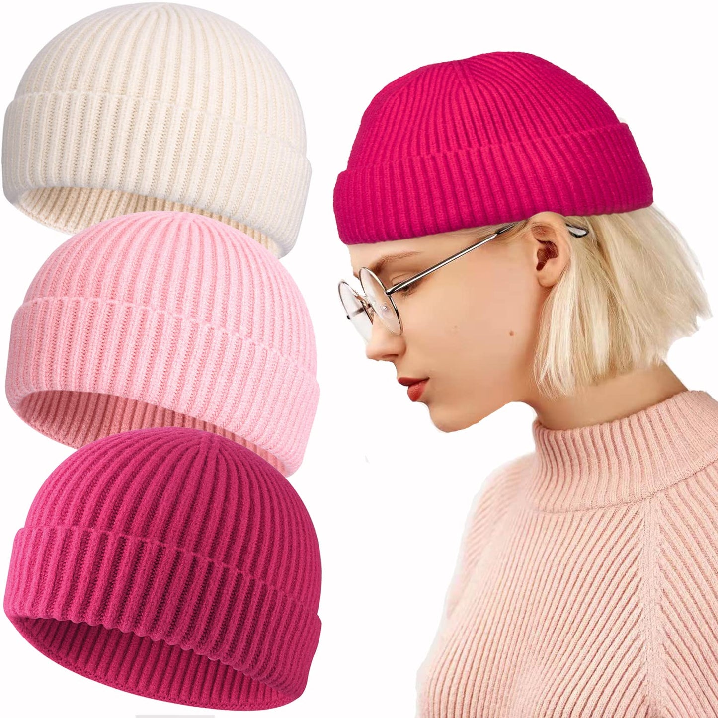 ROYBENS Swag Wool Knit Cuff Short Fisherman Beanie for Men Women, Winter Warm Hats