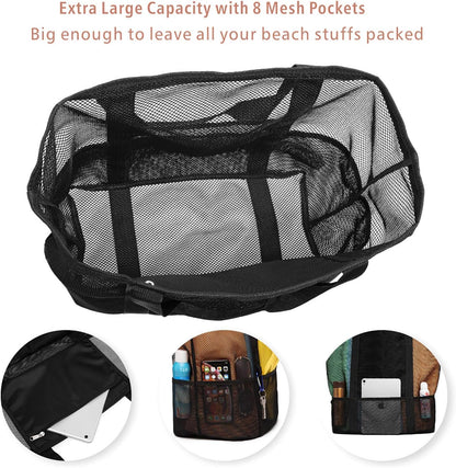 F-color Mesh Beach Bag Family - 9 Pockets Large Beach Tote for Cruise Vacation Essentials