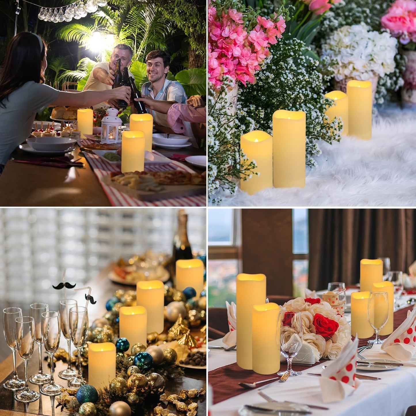 Set of 24 Waterproof Outdoor Flameless Candles, LED Candles with 4 Remote and Timer,(H 4" 5" 6" x D 2.2"),for Halloween Wedding Festiv