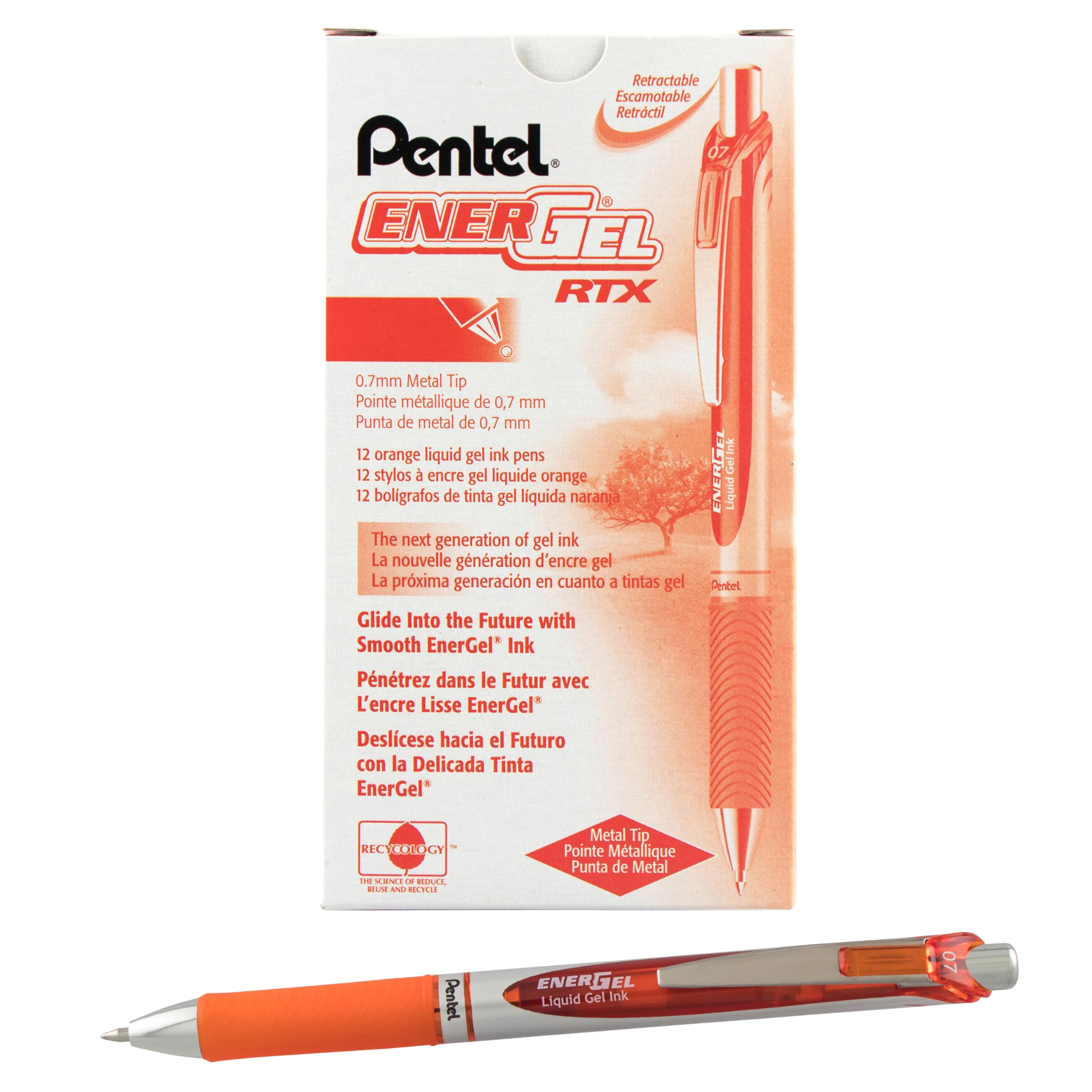 Pentel EnerGel Retractable Liquid Gel Pens, Medium Point, 0.7 mm, Silver Barrel, 12 Black Ink pens, the Ultimate writing pens, the Best Writing Pens for office, school and journaling, Pack of 12