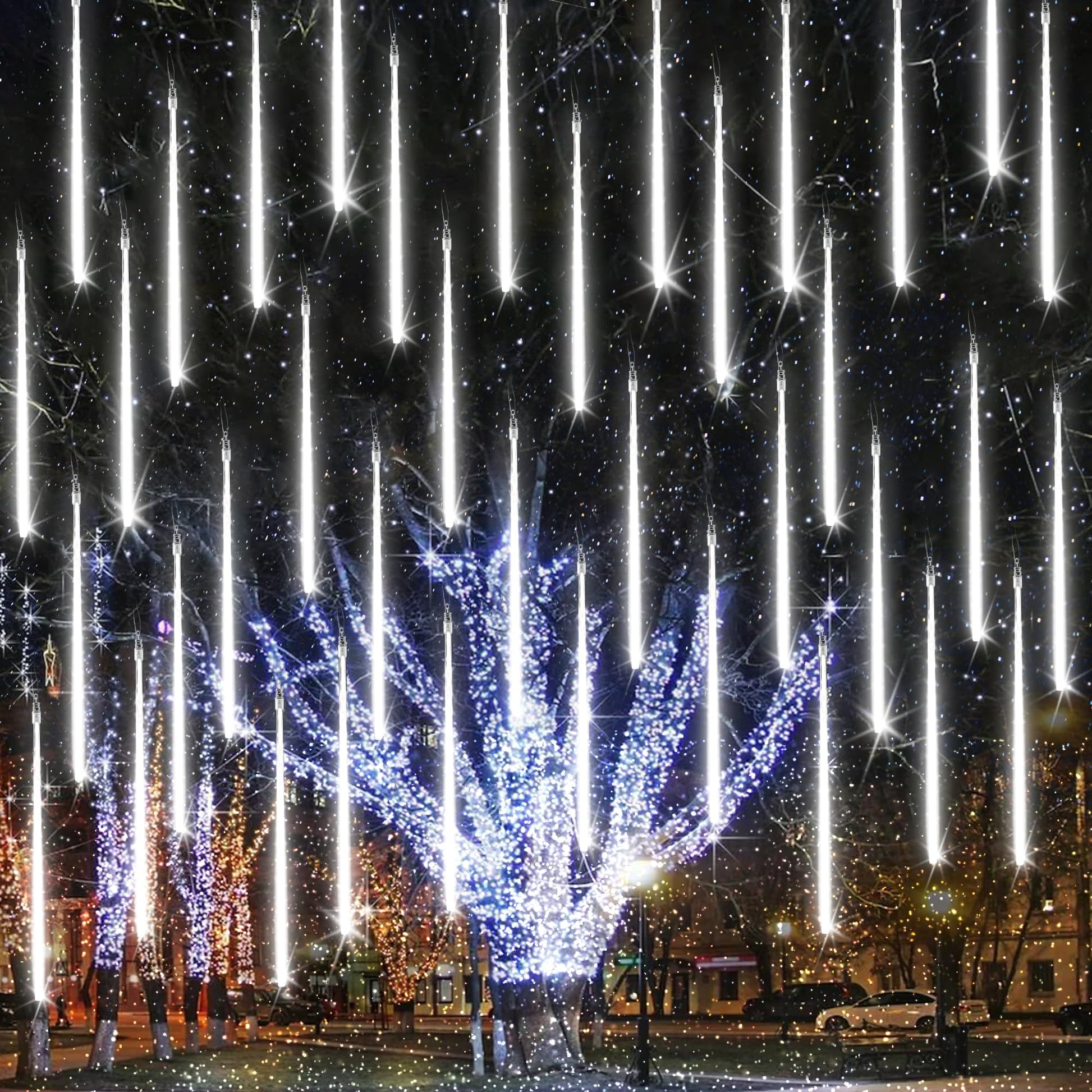 iBaycon 20 Tubes 480 LED Meteor Shower Rain Lights, 11.8 inches Cascading Icicle Lights Waterproof Outdoor, Connectable Falling Raindrop Lights with Timer for Holiday Party Christmas Decorations