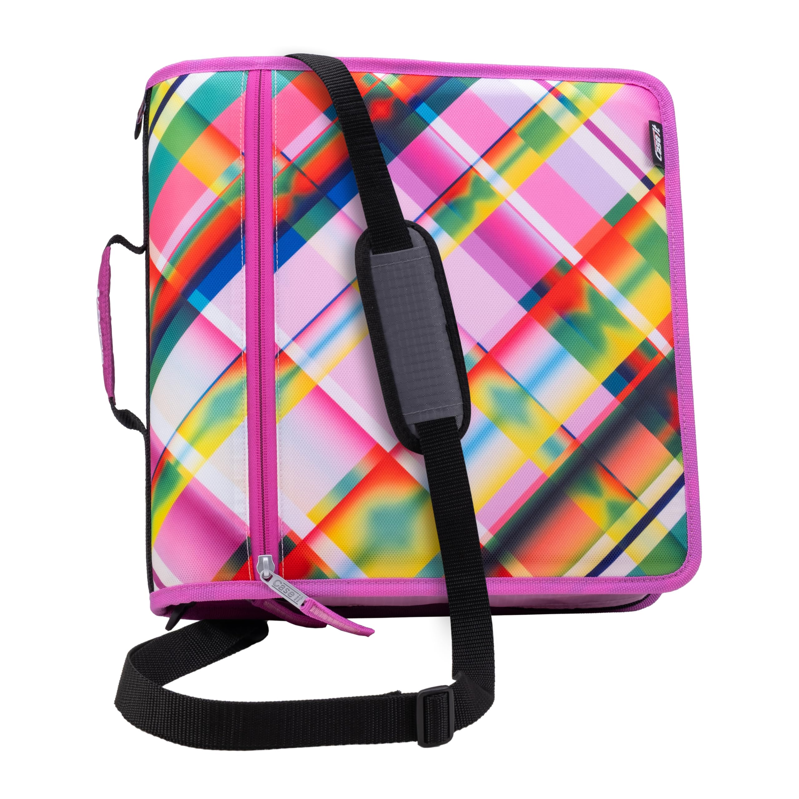 Case-it Mighty Zip Tab School Zipper Binder | 3-Inch O-Rings, 600-Sheet Capacity, 5-Subject Expanding File Folder, Multiple Pockets & Storage Organizer, Shoulder Strap | D-146 Fun Flowers