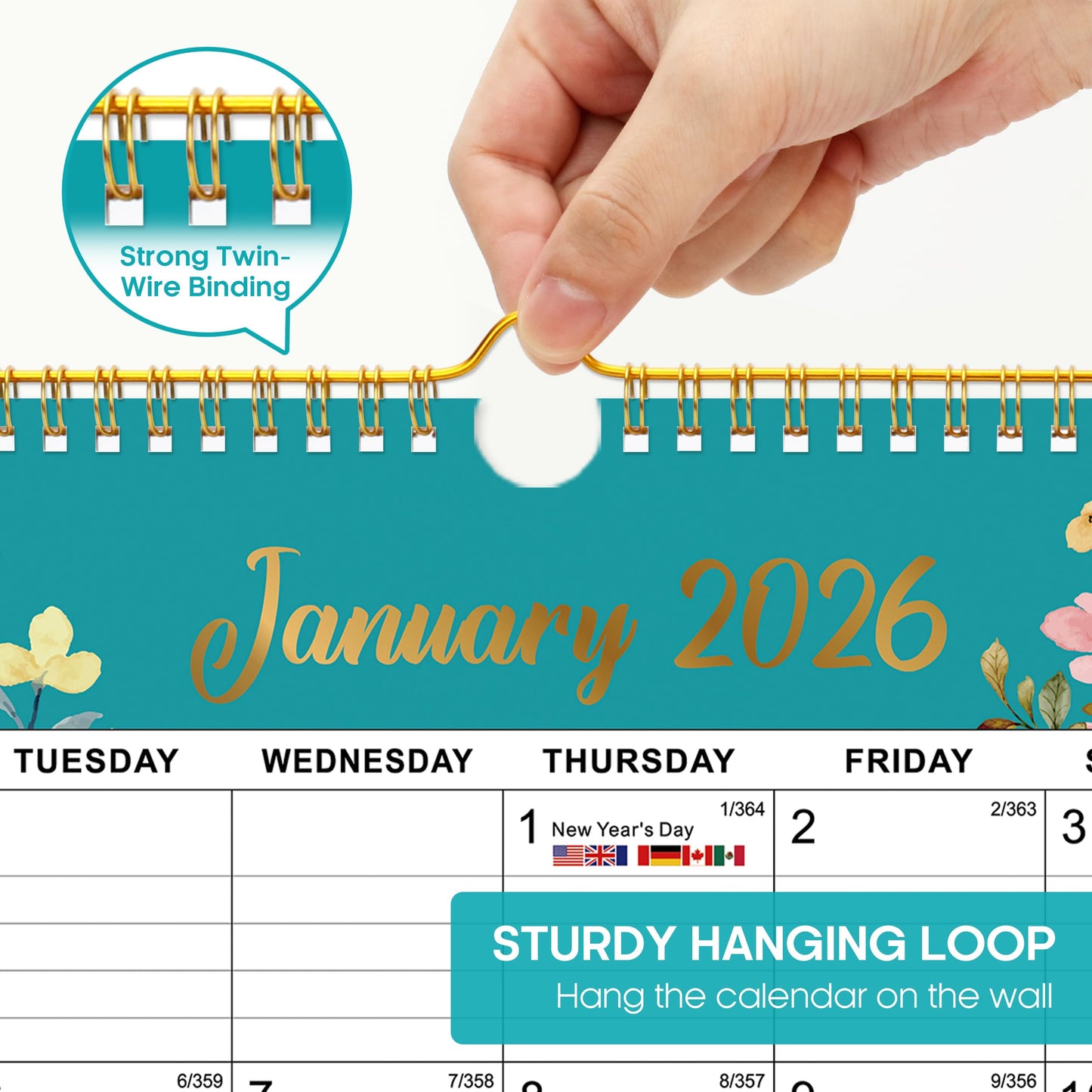 2026 Calendar, Monthly Wall Calendar from October 2025 to June 2027, 11.5" x 14.7", Spiral Binding Hanging Wall Calendar, Perfect for Home or Office,Floral