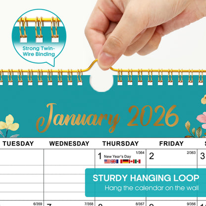 2026 Calendar, Monthly Wall Calendar from October 2025 to June 2027, 11.5" x 14.7", Spiral Binding Hanging Wall Calendar, Perfect for Home or Office,Floral