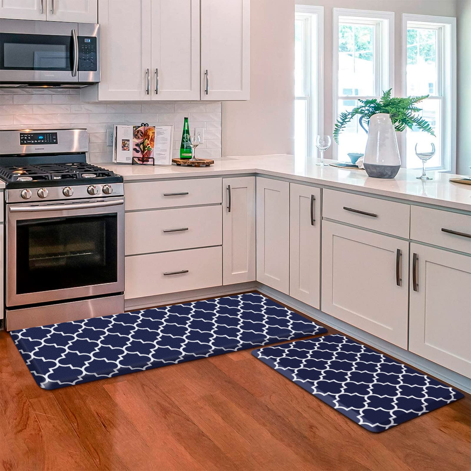 KMAT Kitchen Mat [2 PCS] Cushioned Anti-Fatigue Kitchen Rug, Waterproof Non-Slip Kitchen Mats and Rugs Heavy Duty PVC Ergonomic Comfort Foam Rug for Kitchen, Floor Home, Office, Sink, Laundry,Grey