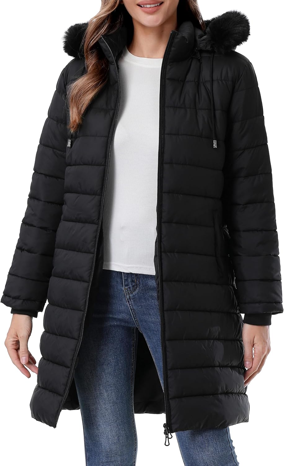 GOLDLADIES Women's Waterproof Long Down Jacket,Warm Winter Hooded Puffer Coat Thickened for Hiking Outdoor