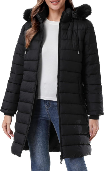 GOLDLADIES Women's Waterproof Long Down Jacket,Warm Winter Hooded Puffer Coat Thickened for Hiking Outdoor